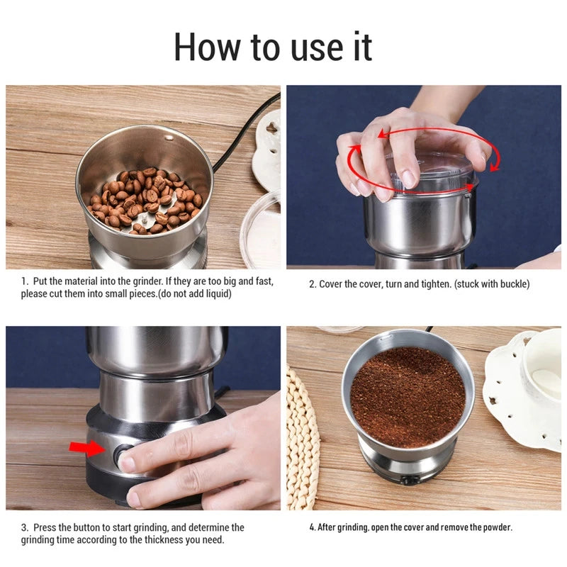 Stainless steel grinder electric coffee bean grinder household grinder - Passion Present 